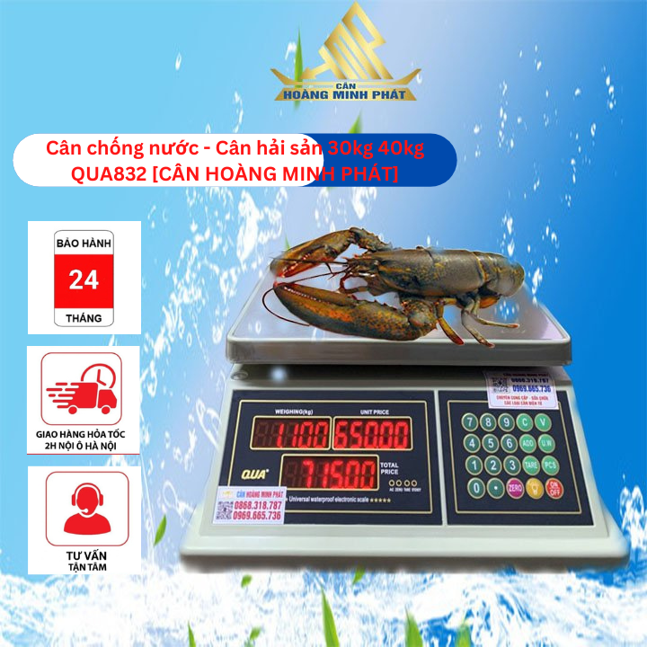 Cân điện tử tính tiền chống nước 40kg 30kg QUA 832 ĐÀI LOAN - Cân hải sản, thủy sản cao cấp - BH 2 NĂM [ CÂN HOÀNG MINH PHÁT ]