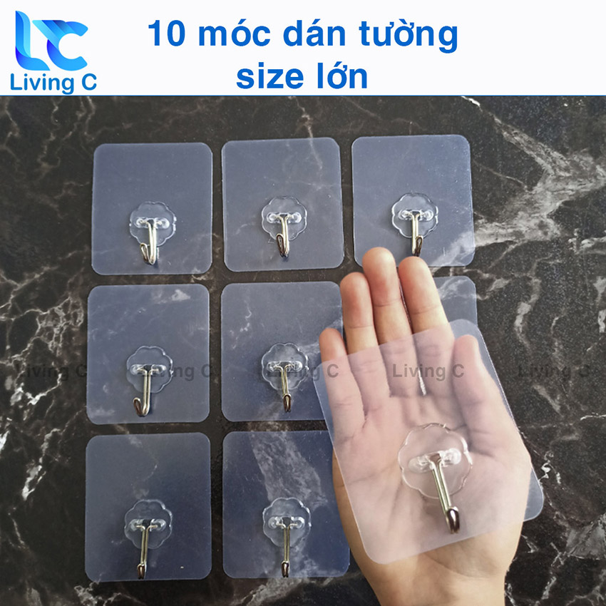 Set 10 móc dán tường chịu lực siêu dính loại lớn Living C MB Móc treo tường size lớn treo áo mưa túi xách đa năng