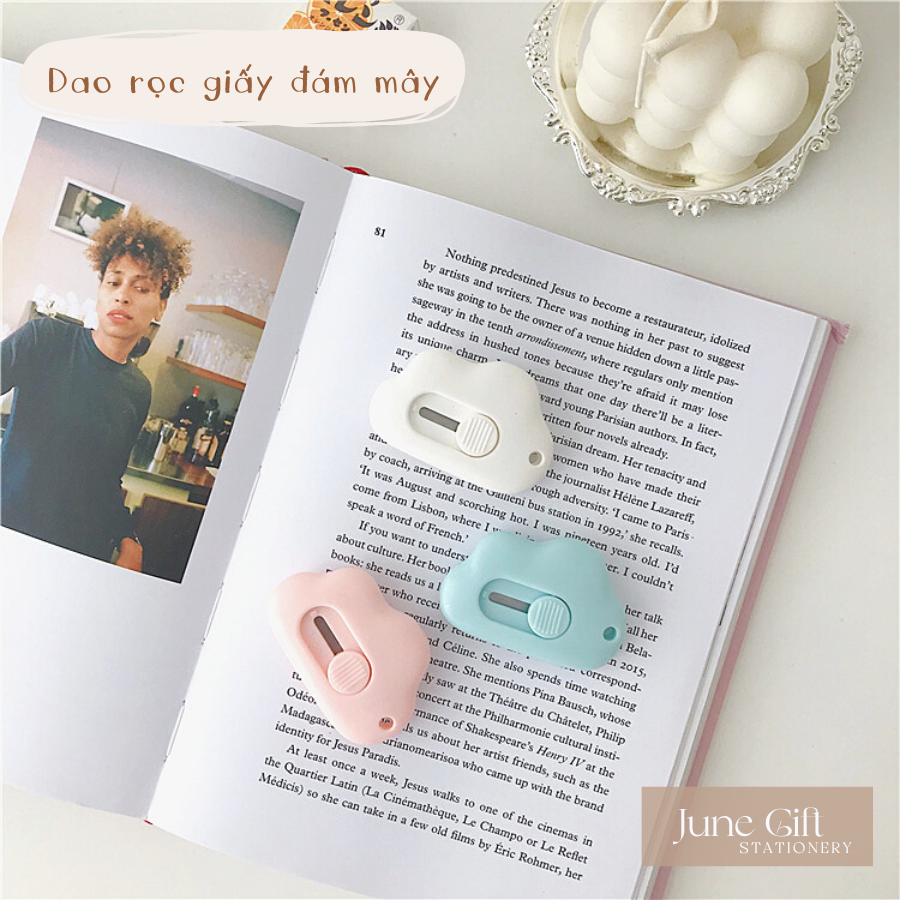 Dao rọc giấy mini đám mây màu pastel cắt giấy, unboxing đơn hàng