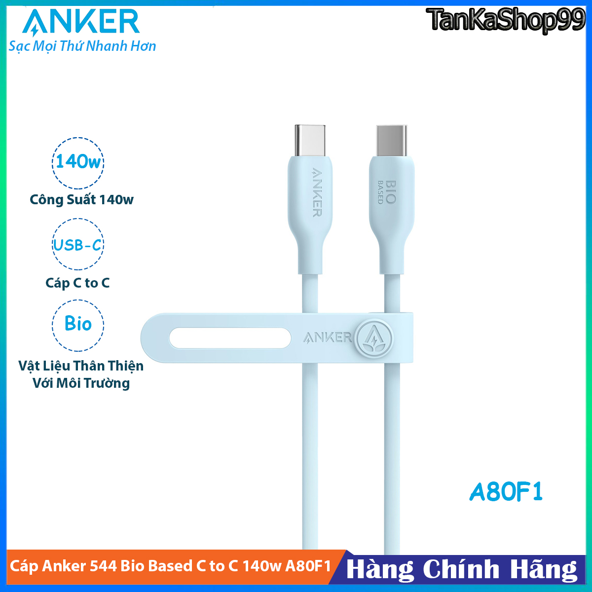 Cáp anker 544 bio-based usb-c to c 140w a80f1 a80f2 sạc nhanh iphone 15 samsung huawei xiaomi ipad macbook laptop