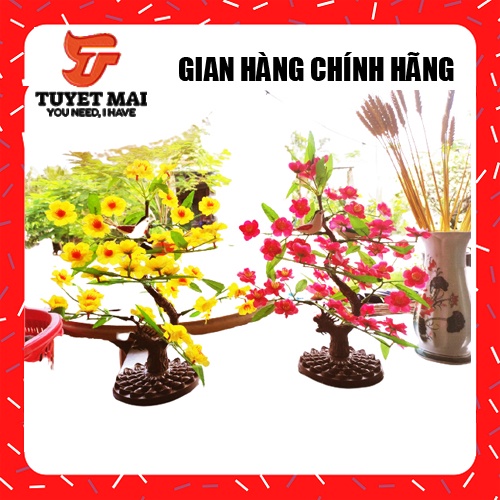 [có quà tặng]Hoa mai, đào giả trang trí tết để bàn, tặng 2 chú chim non và 8 tấm đề can trang trí tết chữ phúc