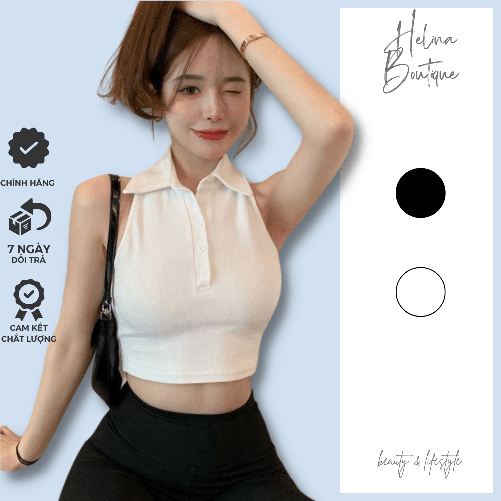 Áo croptop polo ba lỗ, áo croptop ôm sát nách nữ kiểu dáng ôm body tank top sexy Nữ Phông body dáng ôm trơn - CT06
