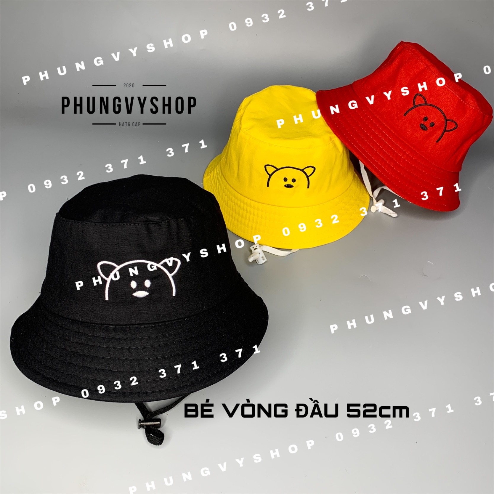 Bé 2.5-6 tuổi/ vòng đầu 52cm_ mũ bo cực dễ thương thêu khung gấu- nón tai bèo