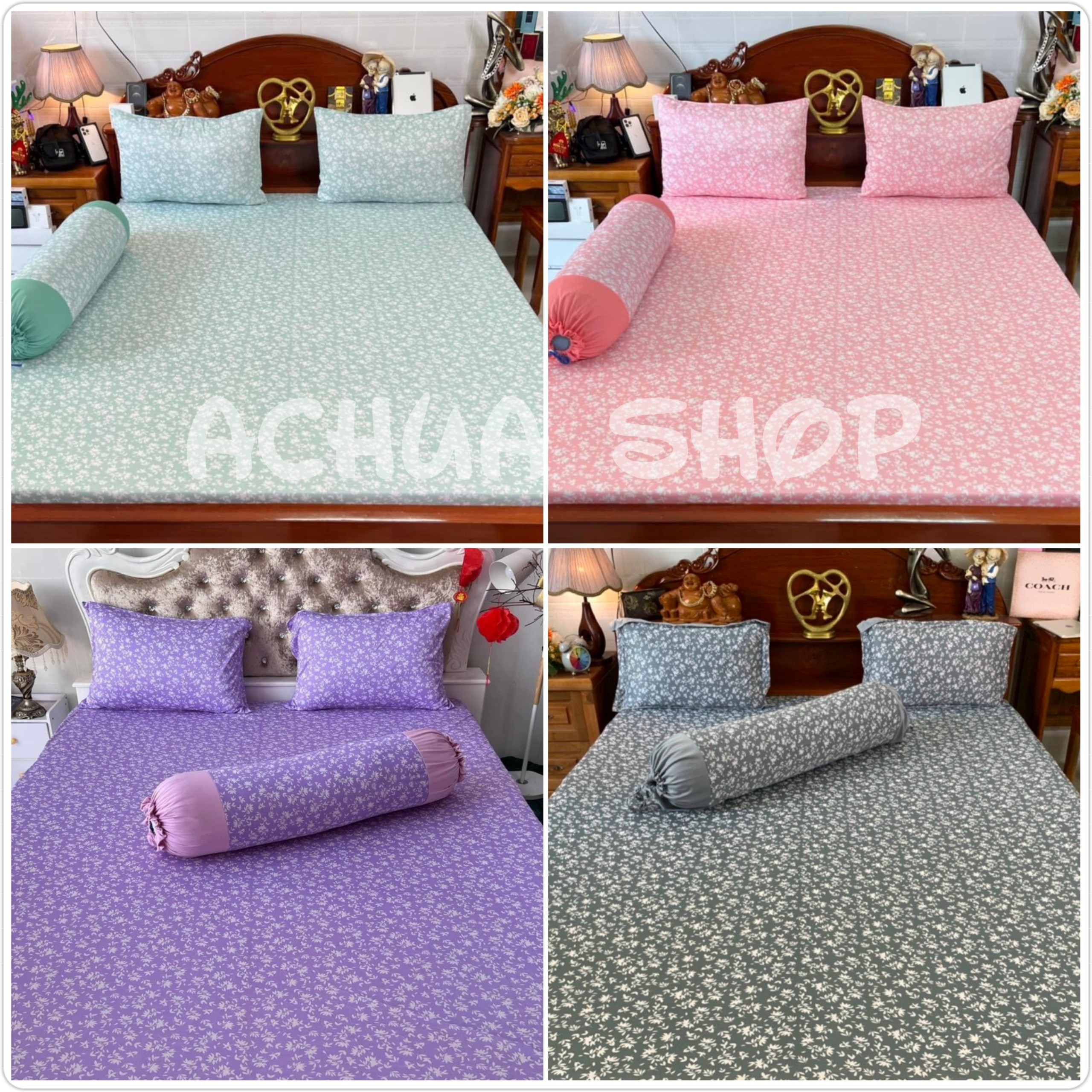 Bộ drap ga-ga lẻ-vỏ gối lẻ-mền lẻ thun lạnh hàn mềm mướt mát họa tiếtlá nhí mềm _achuashop