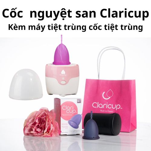 Cốc nguyệt san Claricup Pháp loại kháng khuẩn kèm Máy tiệt trùng Greenlife Cốc tiệt trùng+túi vải
