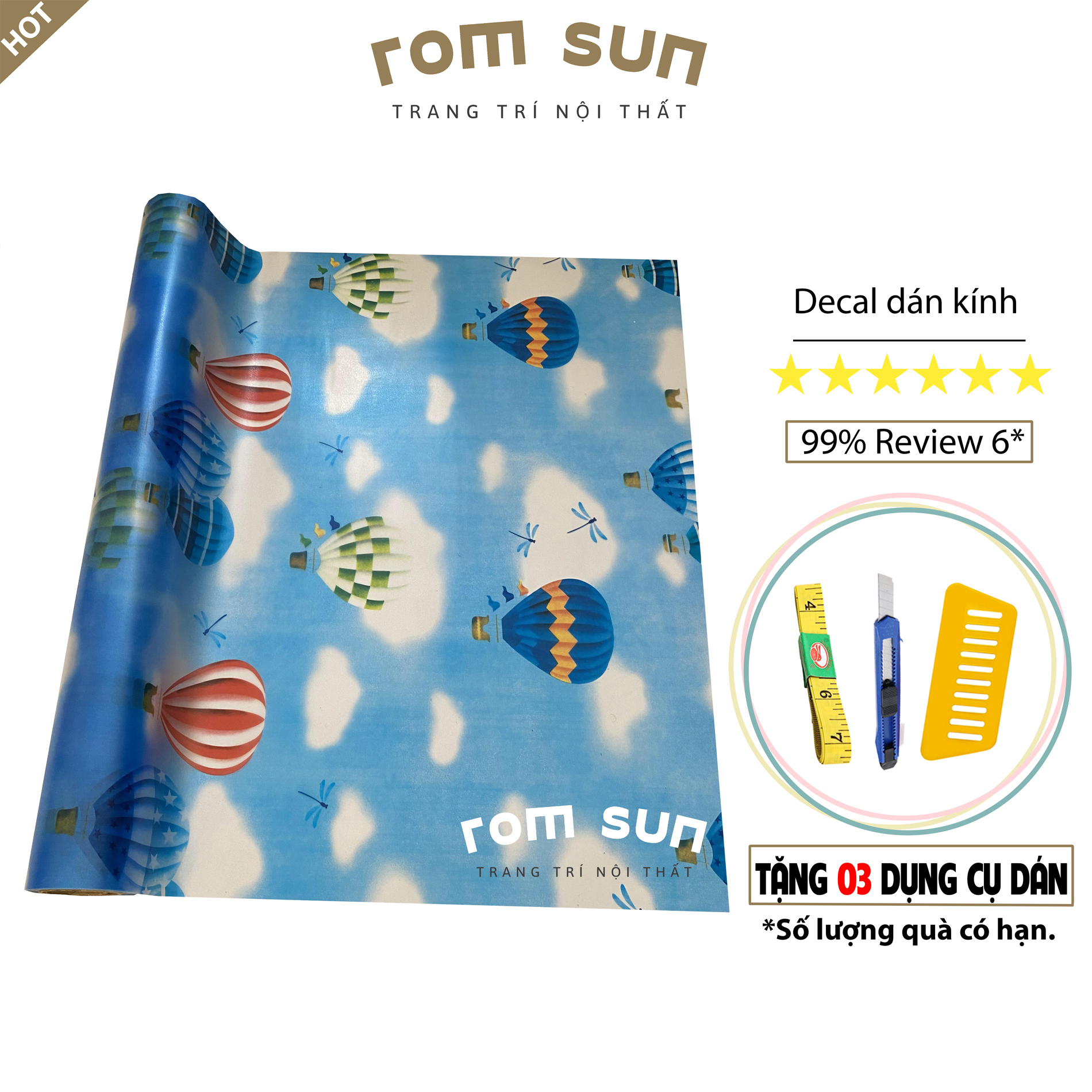 Decal dán kính cửa sổ mờ chống nhìn trộm k hổ 90, giấy decan dán kính phòng ngủ cho bé khinh khí cầu xanh E9004