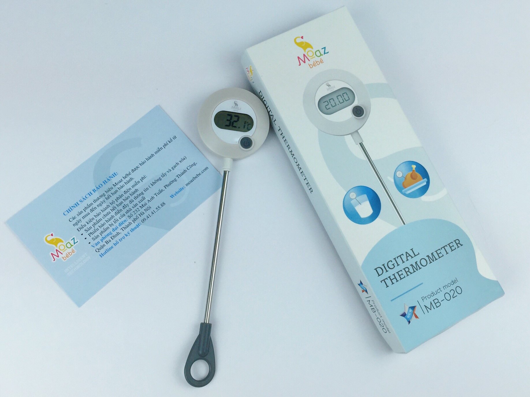 Nhiệt kế điện tử pha sữa đo nhiệt độ thực phẩm chỉ vài giây moaz bebe mb020