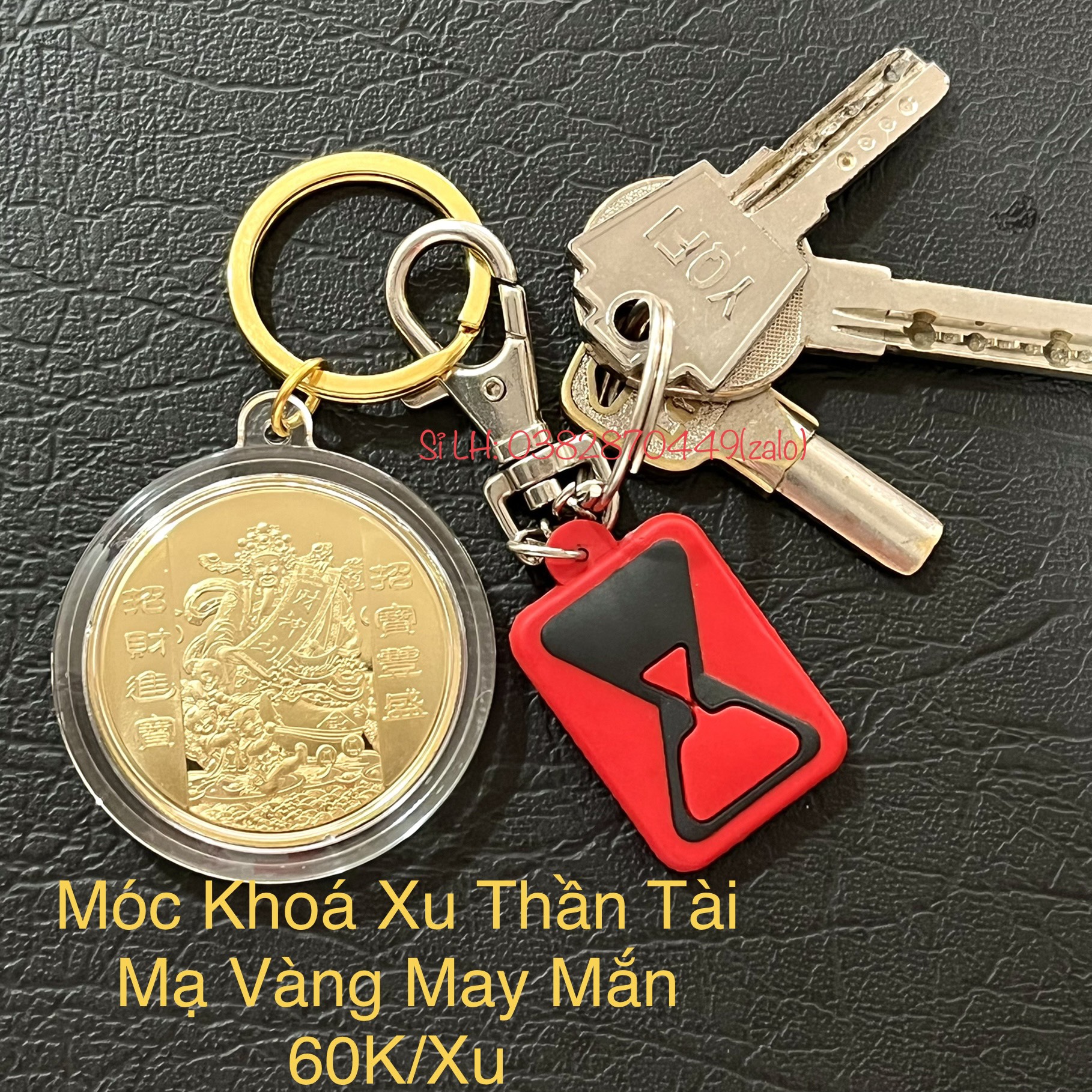 Đồng xu Thần Tài May Mắn Tặng Kèm Móc Khóa, Túi Gấm Đỏ