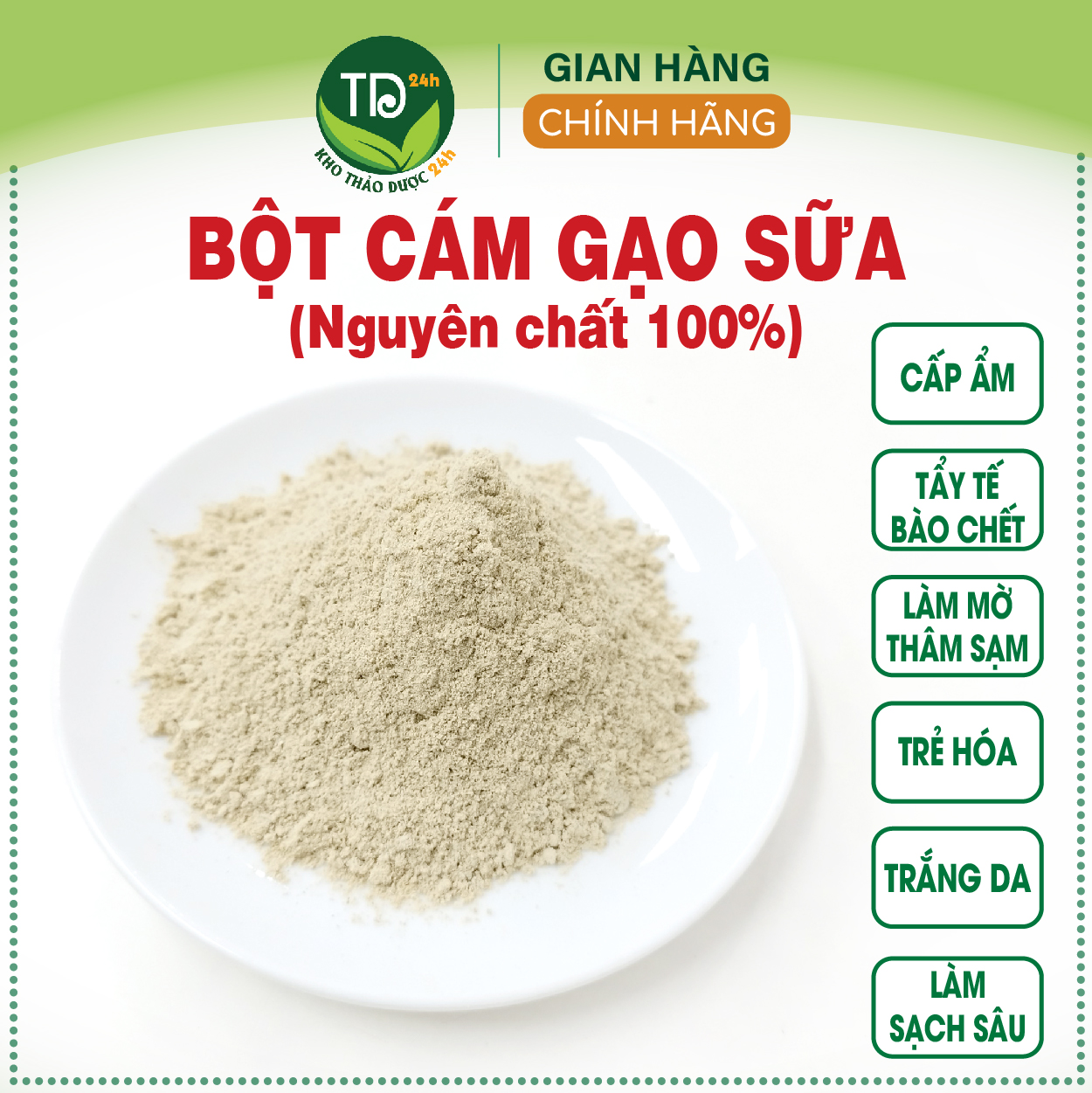 [250 gr] Bột cám gạo sữa nguyên chất 100%, dưỡng da, bảo vệ da từ bên trong, giúp da chắc khỏe, làm trắng da, ngừa thâm, nếp nhăn, giảm mụ-n I Kho thảo dược 24h
