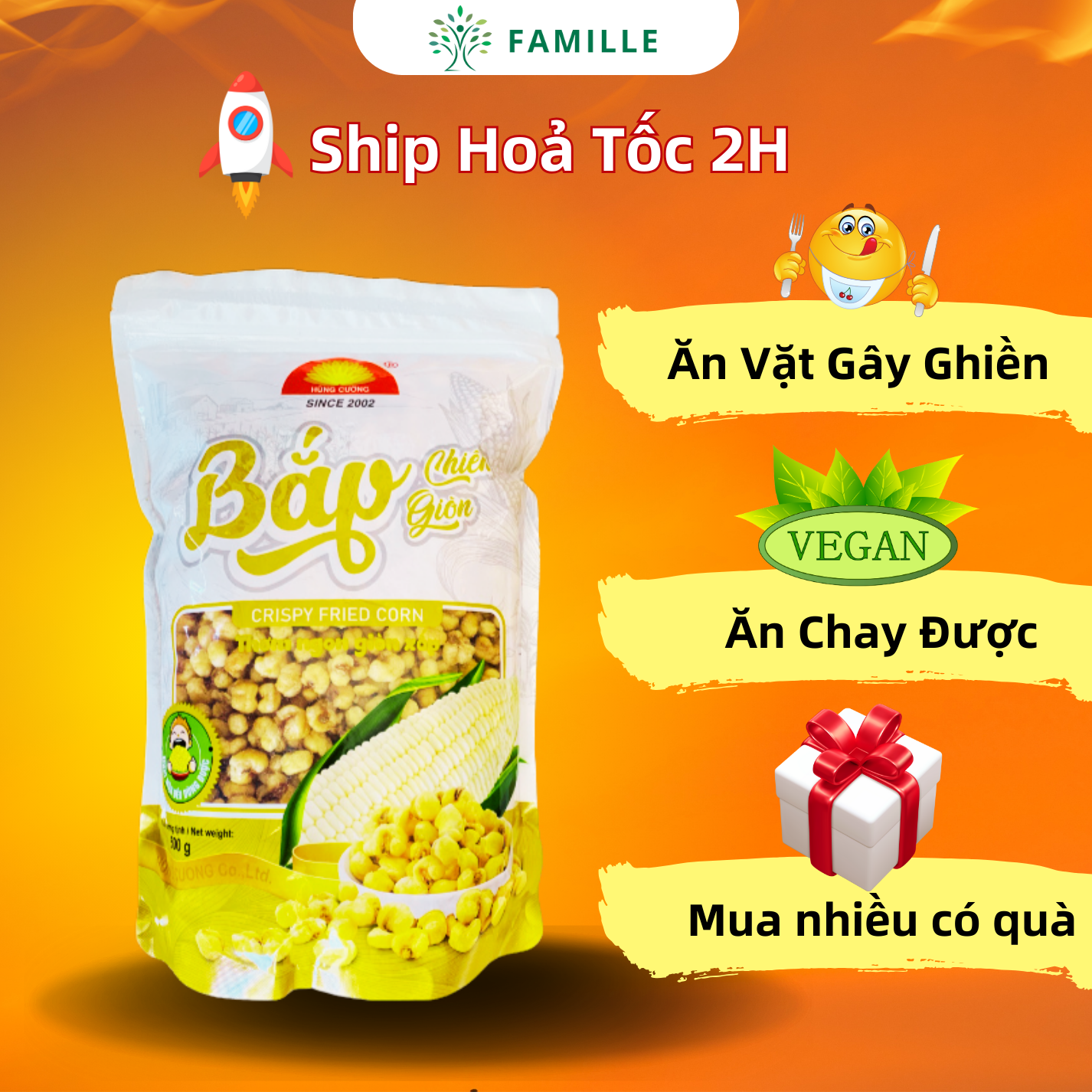 Bắp chiên giòn 500g | Ngô Cay | Ăn Chay Được | Đồ Ăn Vặt | Ngô Nếp Sấy Giòn | Bắp Chiên Hùng Cường | Ngô Sấy |