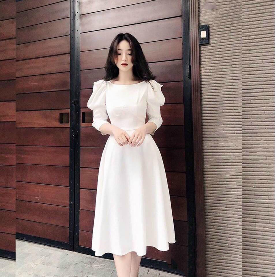 Đầm váy nữ dạ hội dáng xòe tay phồng
