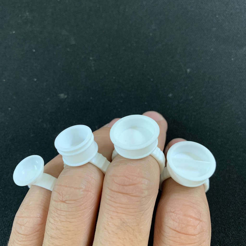 100 chiếc Nhẫn nhựa đựng mực xăm size trung,nhẫn nhựa đựng sáp điêu khắc, keo nối mi