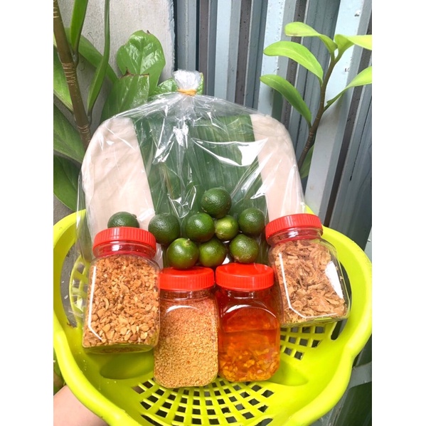 Set 500g bánh tráng phơi sương + hành phi + tỏi phi + muối tôm + sate