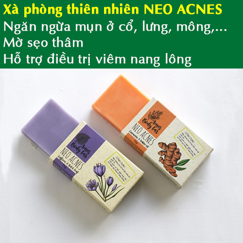 Xà phòng giảm mụn lưng, cổ, mông thiên nhiên Neo Acnes SAFRON & LÁ TRẦU KHÔNG - CUCURMIN & TRÀM TRÀ