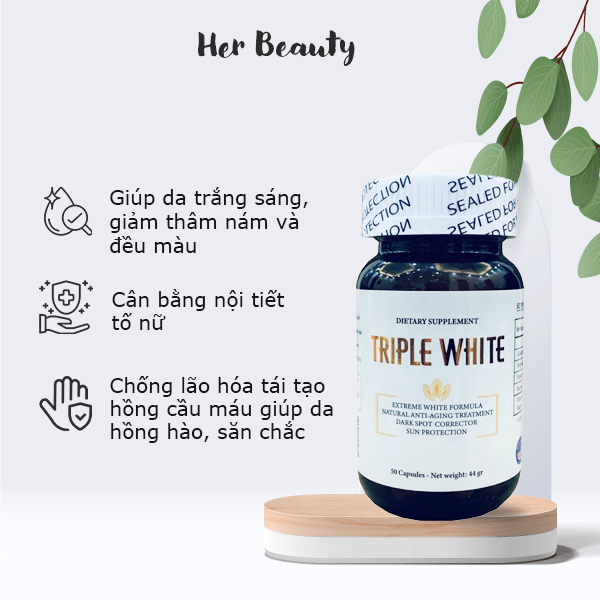 Viên uống trắng da Triple White - Viên uống Glutathion 1200mg, trắng da, mờ nám.