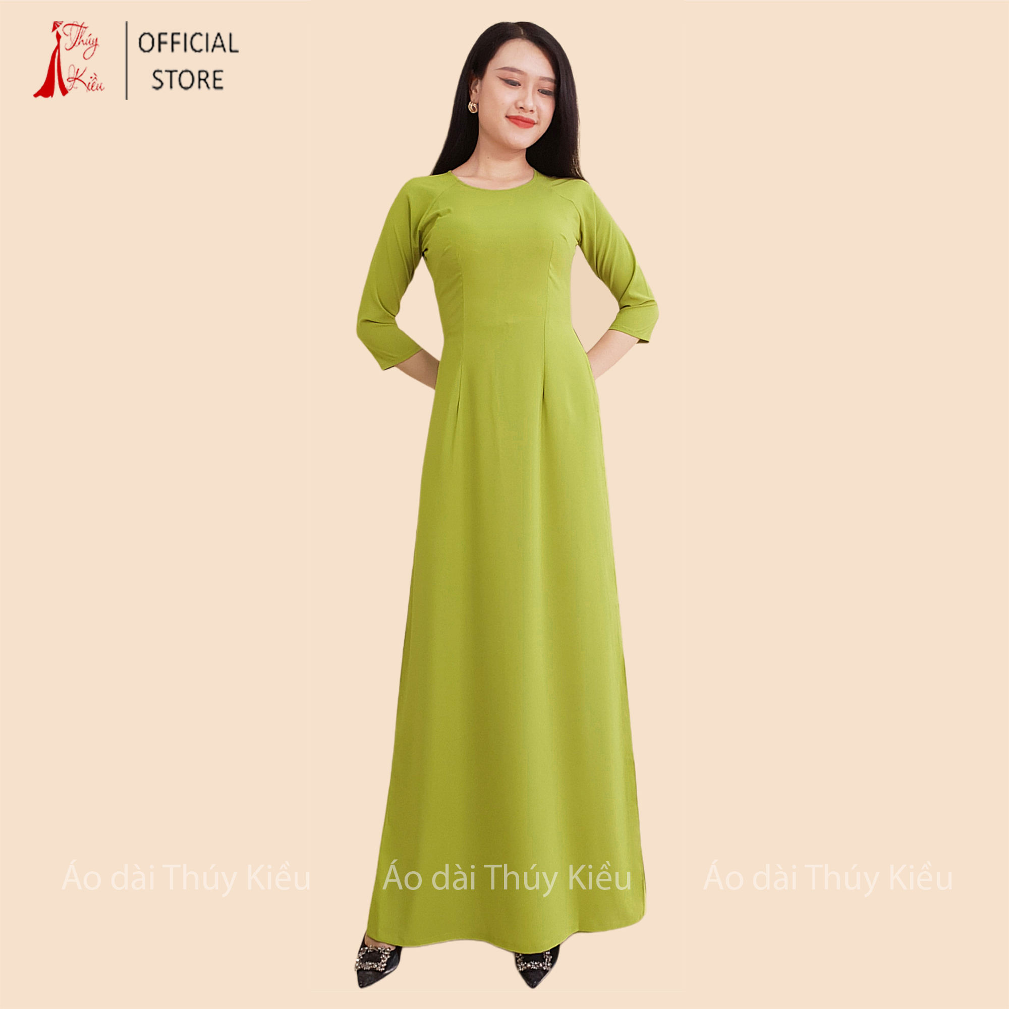 Áo dài Thúy Kiều trơn lụa Nhật màu xanh nõn chuối K4 mềm mại, co giãn, áo dài giá rẻ