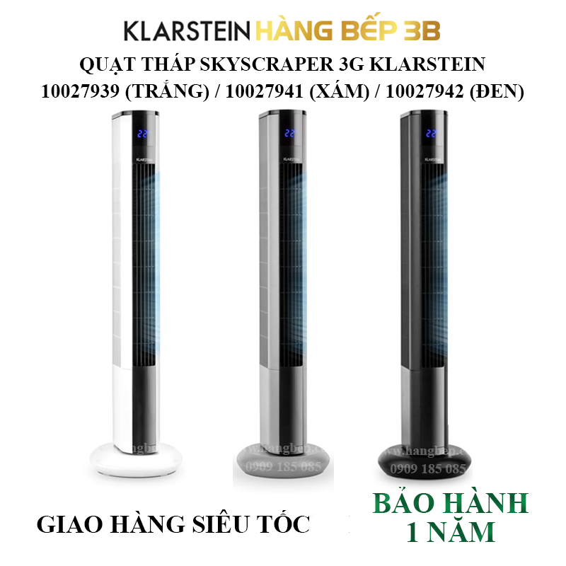 Quạt tháp Klarstein Skyscraper 3G Turmventilator màu trắng/xám/đen - Nhập khẩu từ Đức - Hàng Bếp 3B
