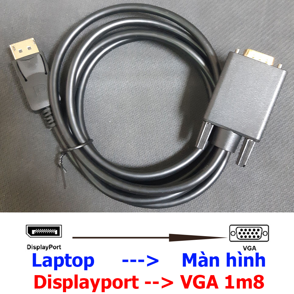 Cáp chuyển Displayport sang VGA, DP to VGA từ laptop lên màn hình, máy chiếu cổng VGA