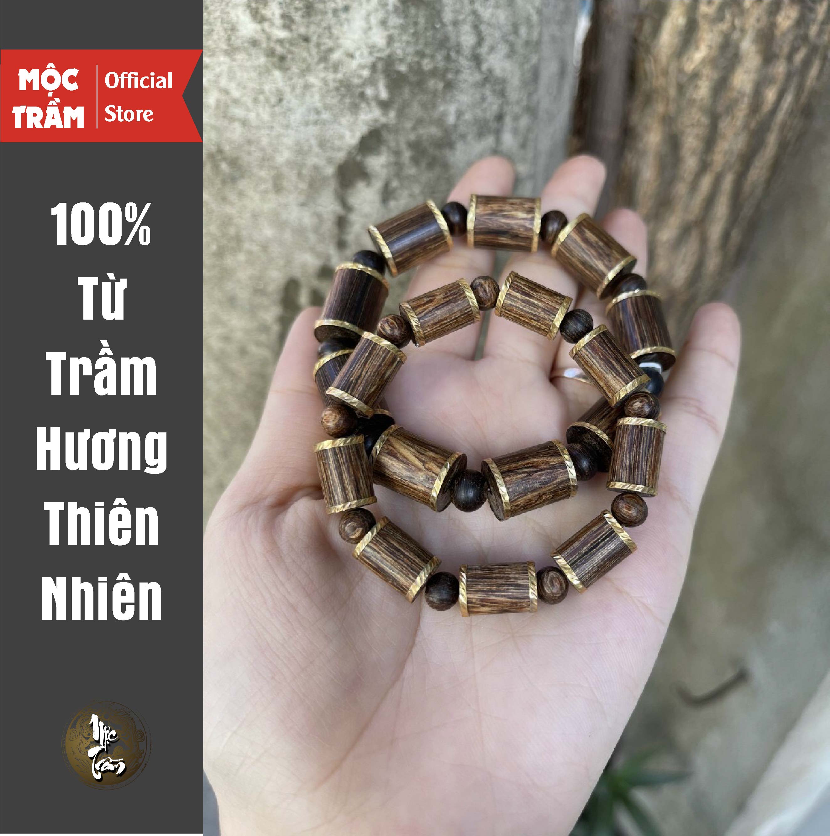 Vòng Trầm Hương Sánh Chìm Bọc Vàng - Hạt Đốt Trúc - Phôi Chất Lượng Cao - Bền Thơm Vĩnh Viễn
