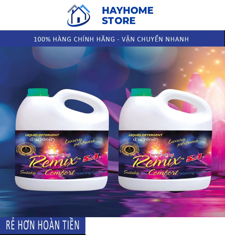 NƯỚC GIẶT xả comfor Remix 5 in 1, Cực Thơm Lâu, Giữ Mùi Cực Tốt, Can 3,6L