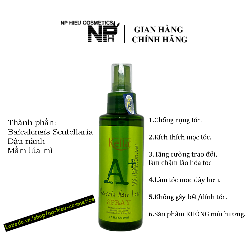 Xịt chống rụng tóc kích thích mọc tóc Kella 120ml