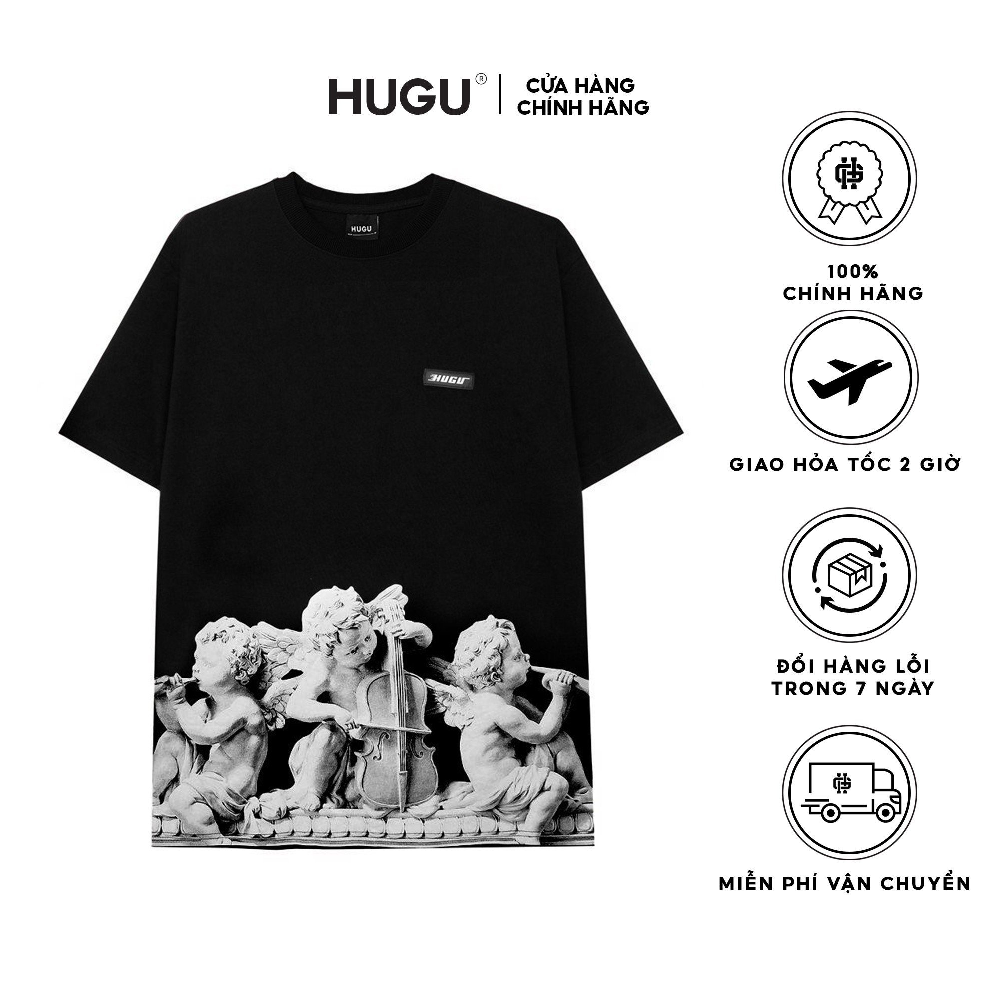 ÁO THUN ĐEN IN HỌA TIẾT BABE ANGEL - ĐEN