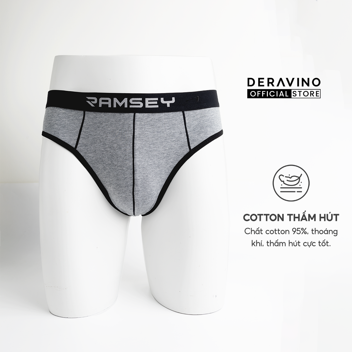 Quần sịp tam giác nam deravino, brief chất cotton mềm mịn, kháng khuẩn cực tốt, co giãn thoải mái gbf2201