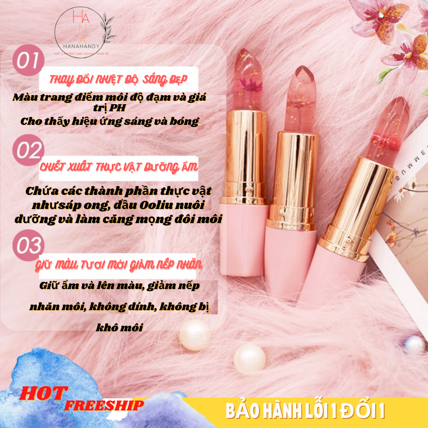 [HOT TREND MỚI] Son Dưỡng Môi Thạch  Penifen flower jelly 3.5gr, Hanahandy,  Lựa Chọn Hoàn Hảo Cho bạn Gái, Giữ ẩm lâu dài,  ngăn nứt nẻ, sắc hồng nhẹ , thành phần tự nhiên dầu hạt nho, Vitamin E, dầu olive,  lavender.