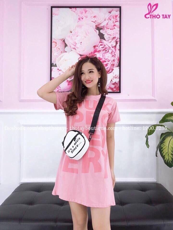 [HCM]Đầm suông phối chữ dáng rộng dài - DA430-màu Hồng