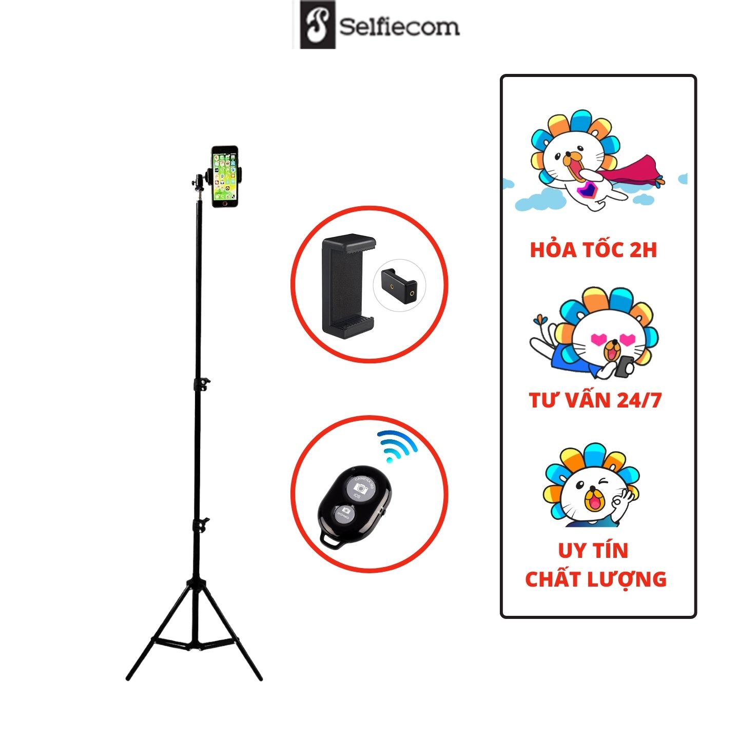 Bộ livestream, chân tripod tự sướng, quay titok dùng cho điện thoại và máy ảnh có remote bluetooth, đầu kẹp xoay 360 độ