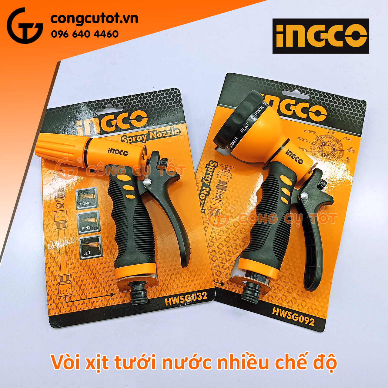 Vòi phun xịt nước tưới cây chỉnh tia đa năng ingco hwsg092 - 9 chế độ, ingco hwsg032 - 3 chế độ