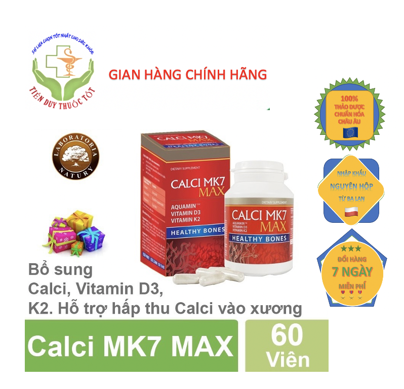 Canxi MK7 Max - Viên uống bổ sung canxi tảo đỏ tự nhiên, vitamin D3