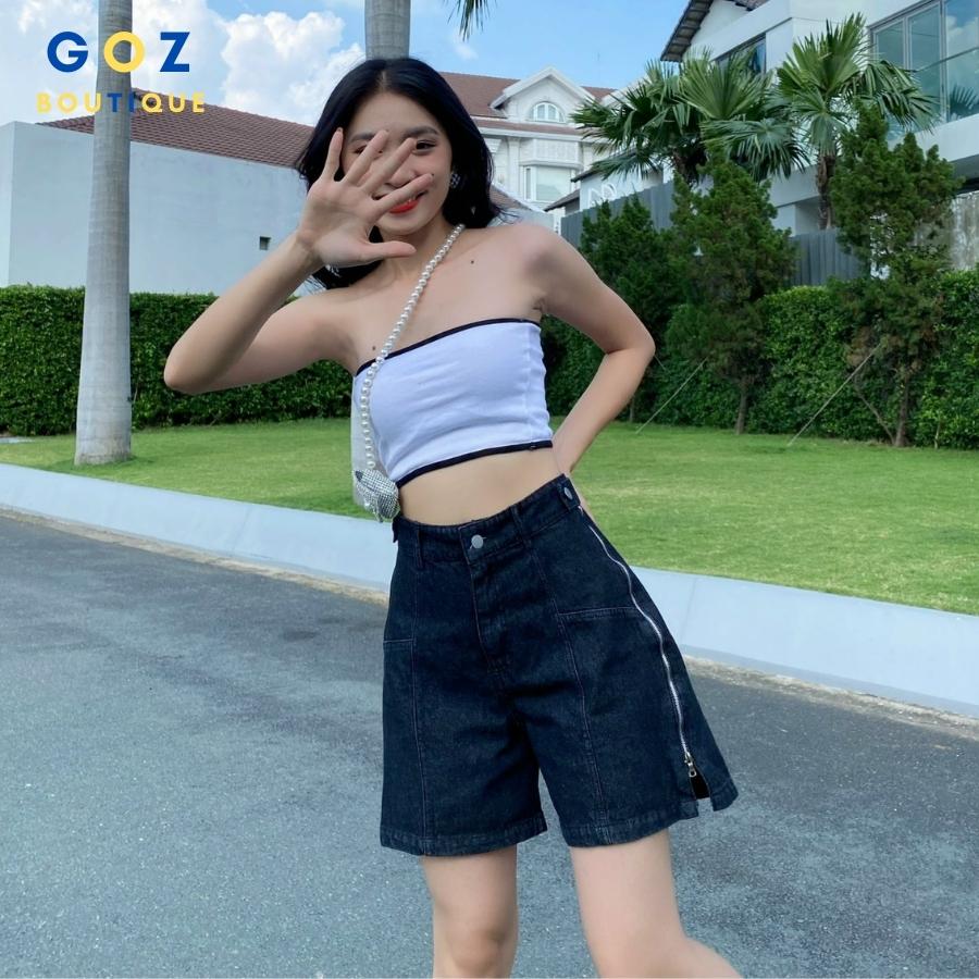 [Hoàn tiền 15% 25-27/4] Quần Short Denim Nữ Ống Rộng Lưng Cao Bigsize GOZ , quần đùi bò jean nữ size đại Ống Rộng Dây Kéo ,Quần Sooc Đùi Nữ Cạp Cao Chữ A Đẹp