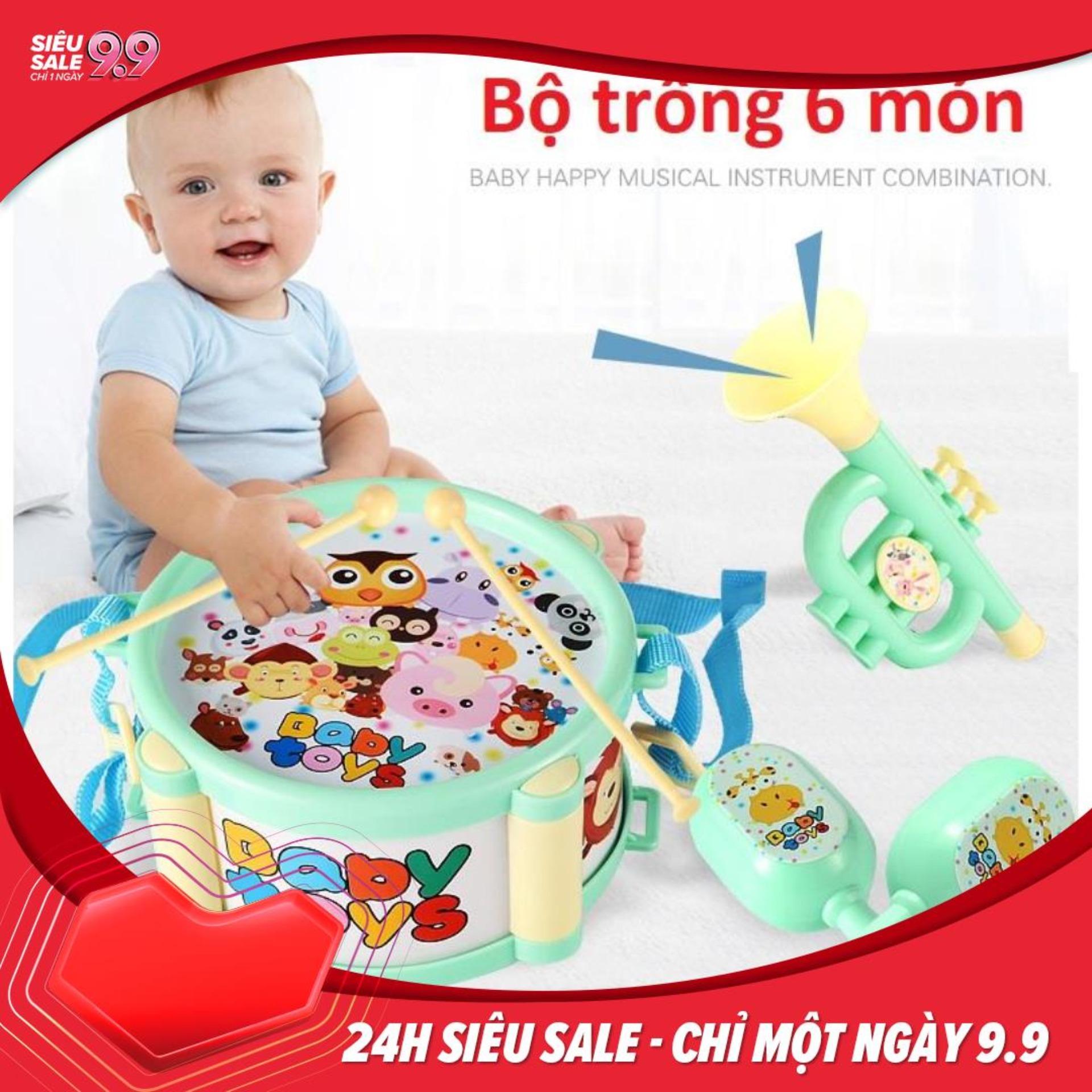[HCM]Bộ trống 6 món đồ chơi cho bé có lục lạc xúc xắc kích thích não phát triển trí thông minh
