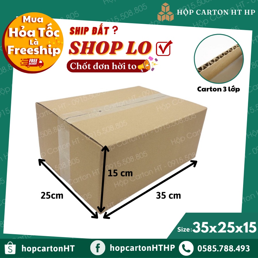 Combo 100 35x25x15 Hộp carton đóng hàng, thùng carton lớn gói hàng tiện lợi