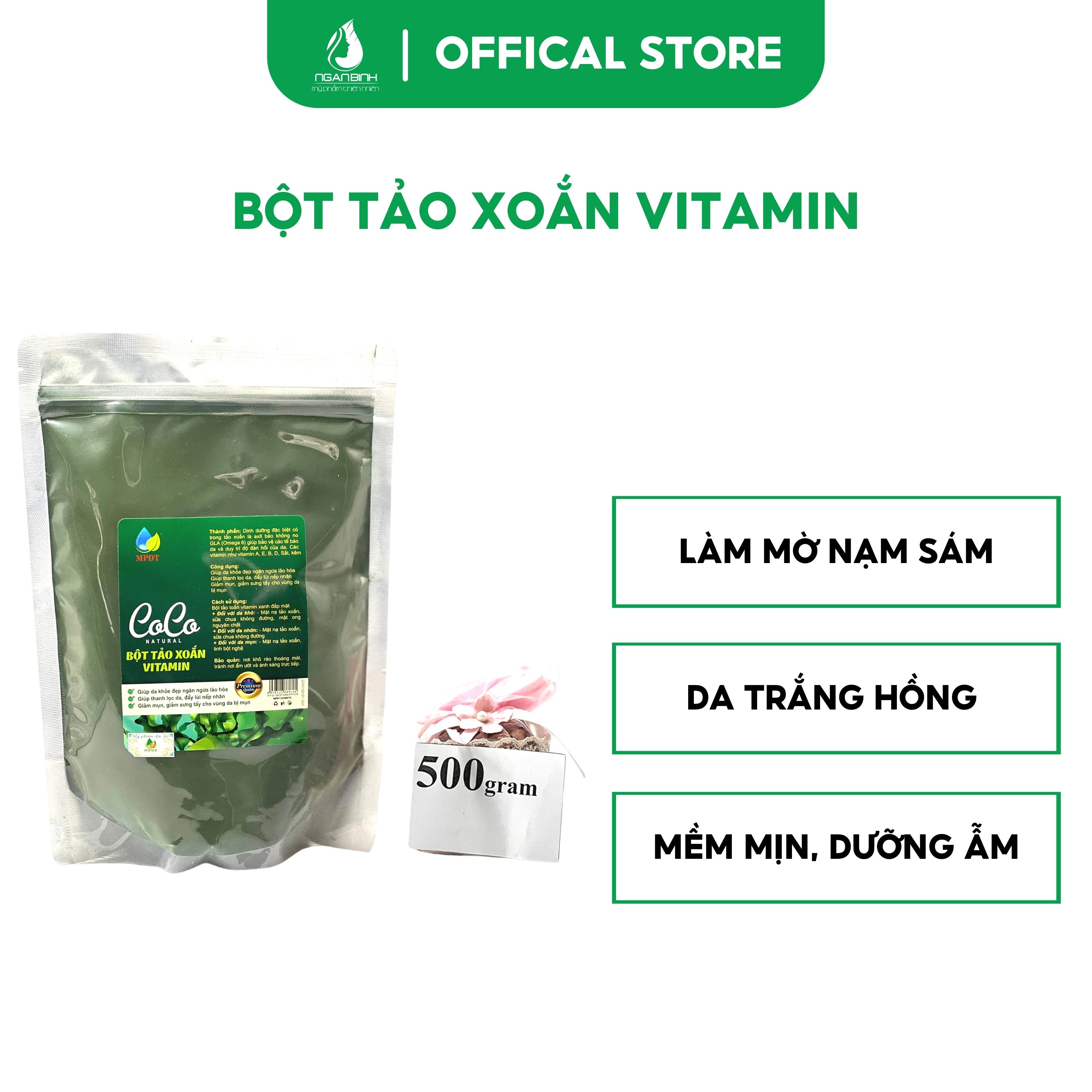 (Giá sỉ 500gr) Mặt nạ tảo xoắn vitamin xanh tăng cường dưỡng da, giảm sưng tấy, đẩy lùi nếp nhăn