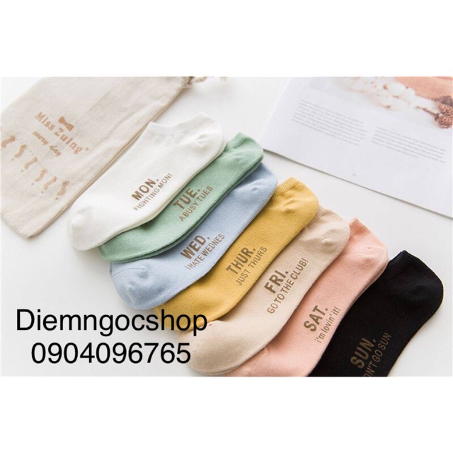 Combo tất tuần nữ cotton đẹp gồm 7 đôi
