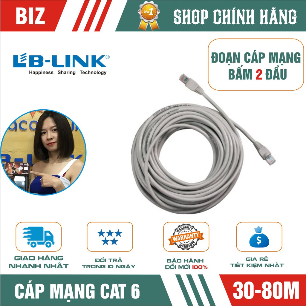 Đoạn dây cáp mạng Cat6 bấm 2 đầu Lb-Link 30/40/60/80M (trắng) - chất lượng đảm bảo an toàn đến sức khỏe người sử dụng cam kết hàng đúng mô tả