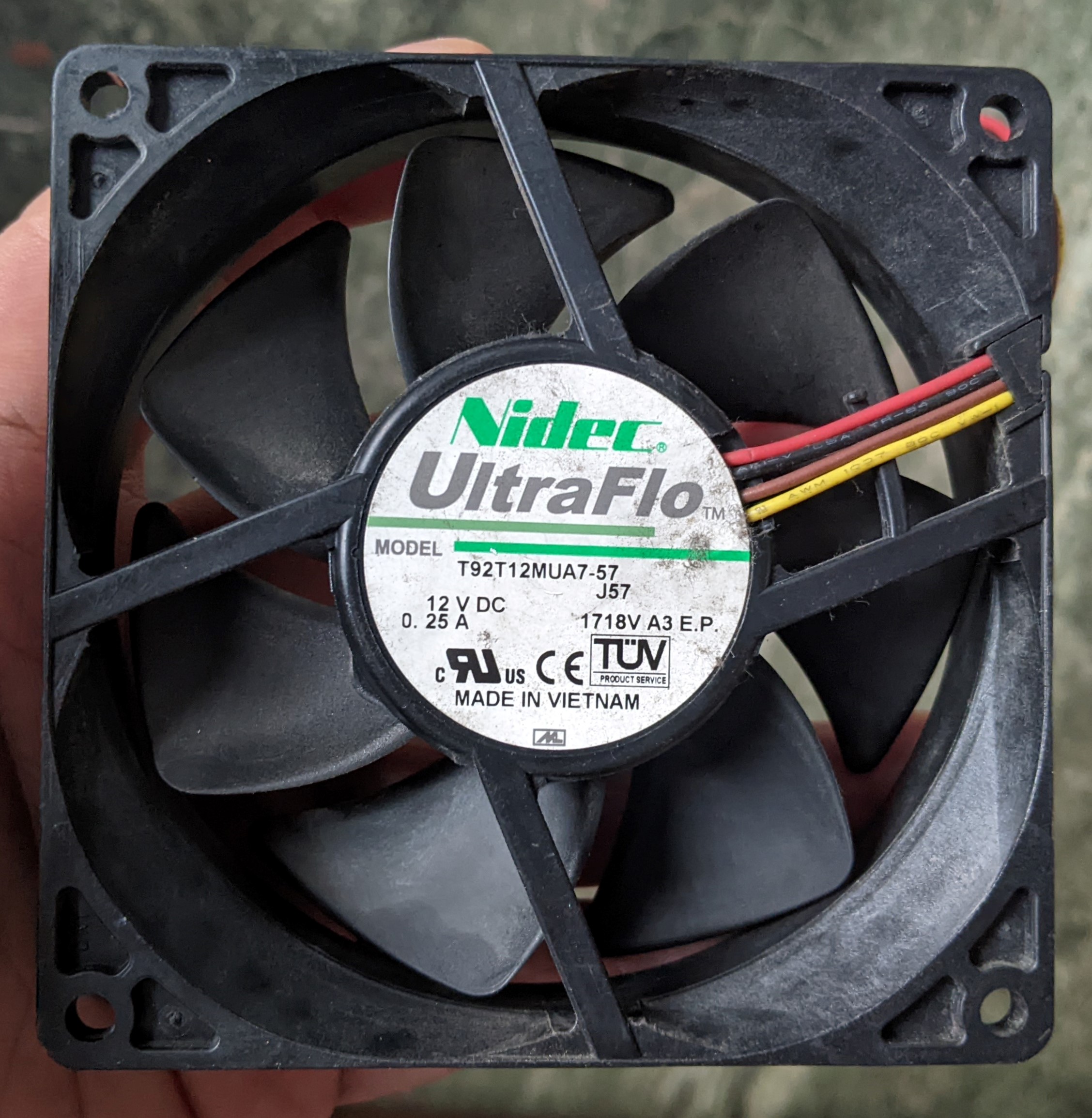 Quạt tản nhiệt Nidec UltraFlo 92x92x25mm 12V 0.25A