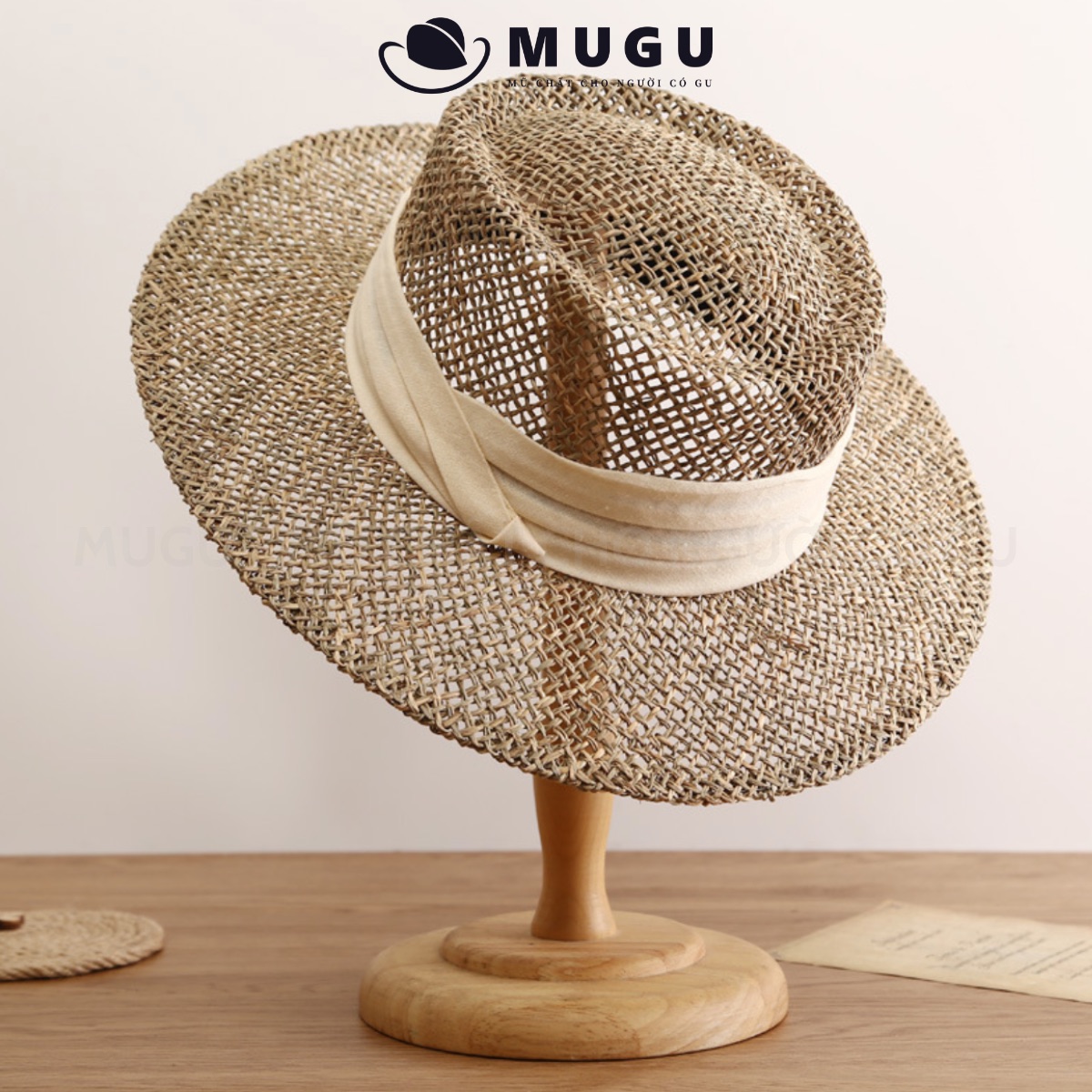 Mũ Cói Đi Biển MC19 Năng Động - Mũ Cói Rộng Vành Cá Tính Thời Trang | MUGU