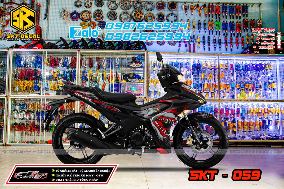 Tem trùm exciter 155 đen đỏ xám sói wolves