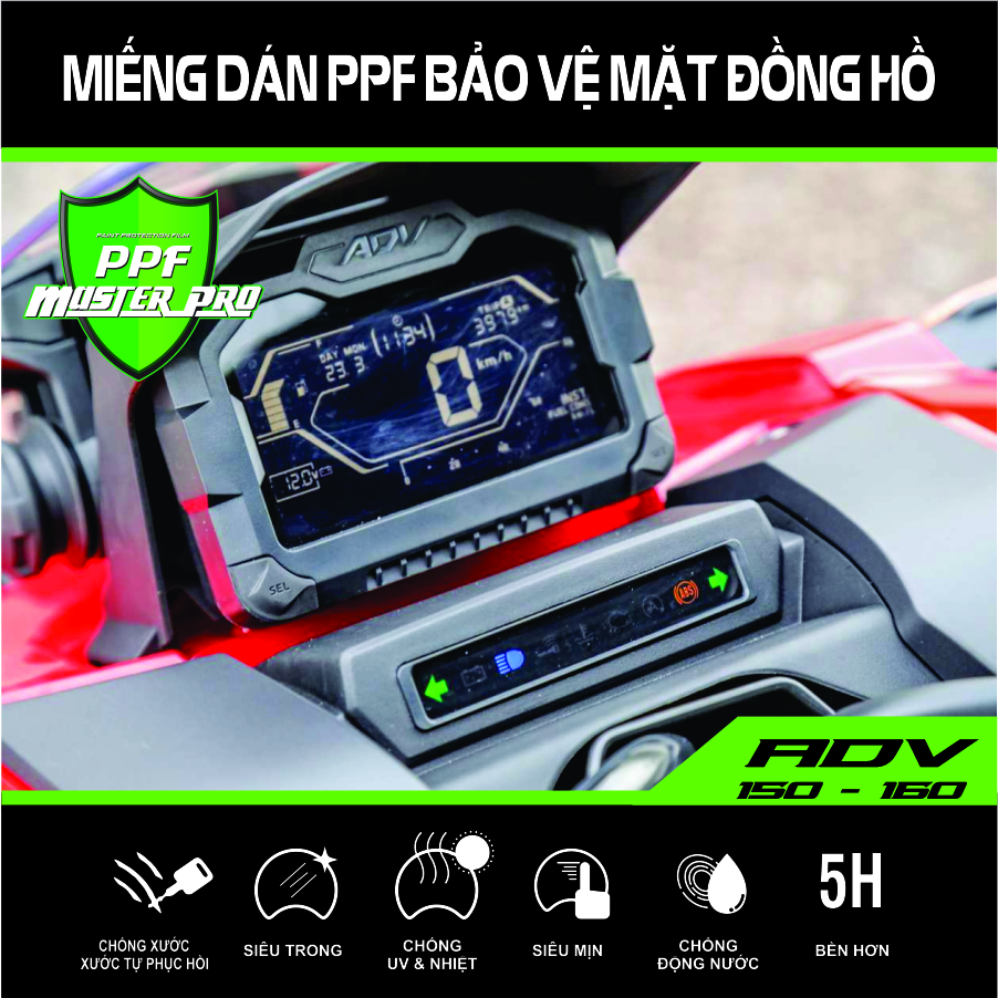 Miếng dán ppf bảo vệ mặt đồng hồ xe adv 150 - 160 | chất liệu film ppf trong...