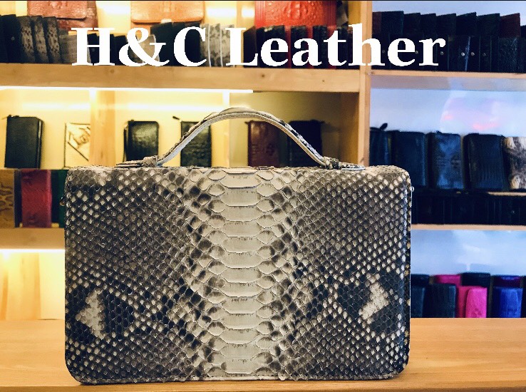 [Ảnh thật] Túi đeo chéo nữ da trăn thật 100%, màu tự nhiên (không nhuộm màu), kiểu quây có tay cầm