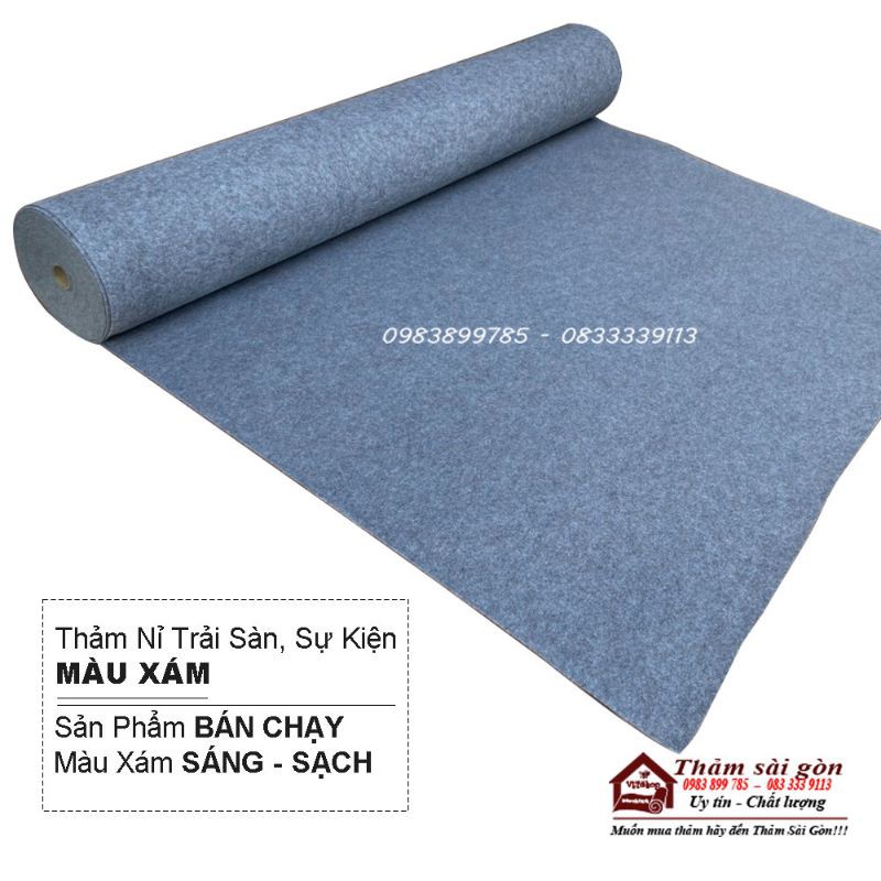 Thảm Nỉ Trải Sàn - Thảm Nỉ Lót Sàn Nhà Văn Phòng Sự Kiện Màu Xám Dày 3mm