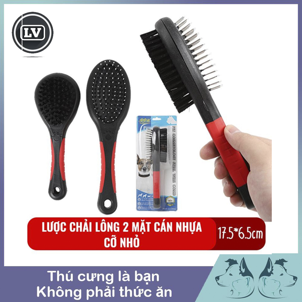 Lược chải lông cho chó mèo 2 mặt cán nhựa màu đỏ đen