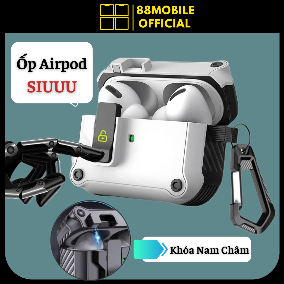 Ốp Air.pod Siuuu 2 3 Pro Pro 2 vỏ case cao cấp đặc biệt có nam châm từ tính và chống sốc bảo vệ tai nghe I 88Mobile