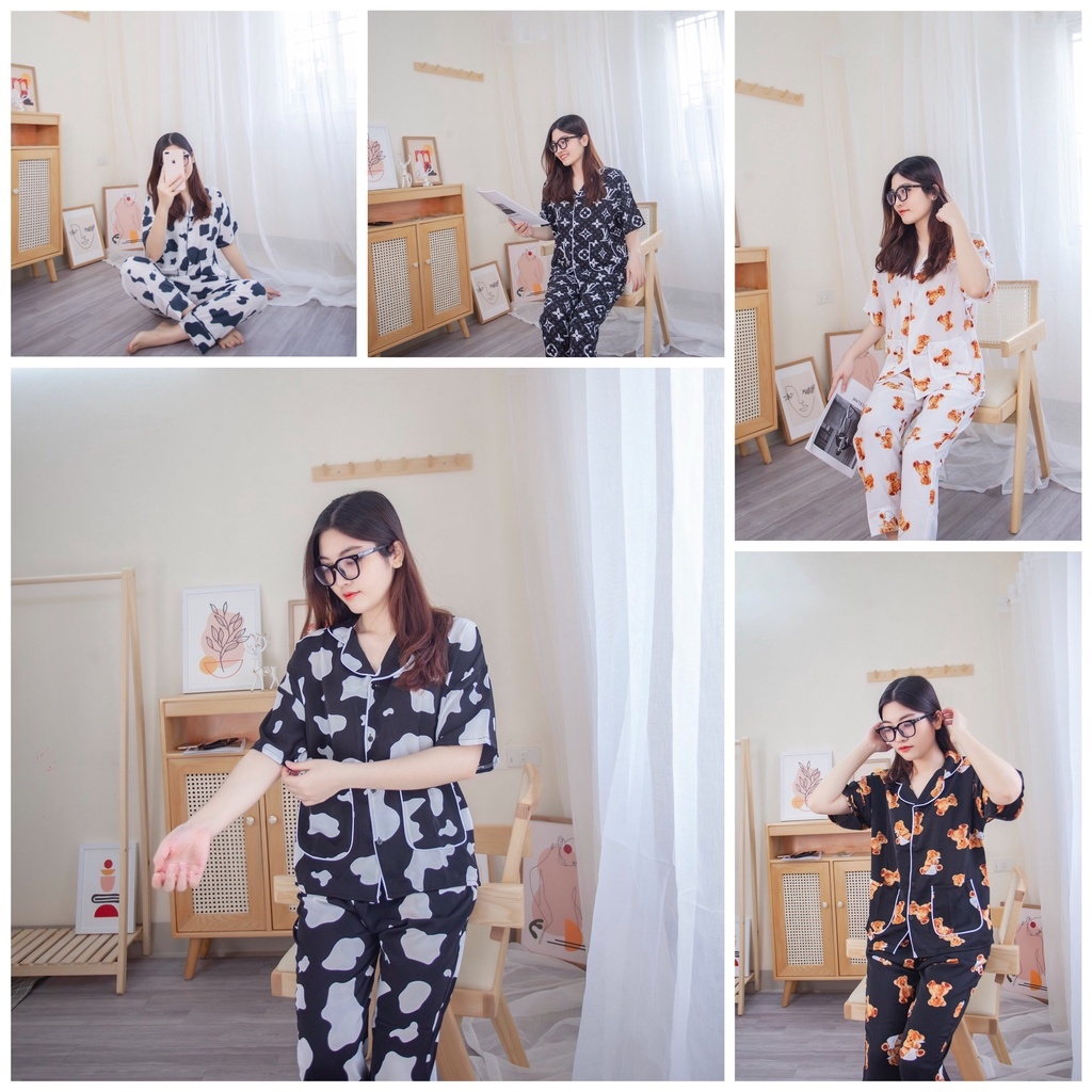 Bộ Ngủ Lụa Nữ - Pijama Mặc Nhà Nữ Hàng Cao Cấp Cực Sang Dễ Thương Mát Mềm Không Nhăn