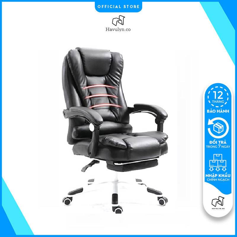Ghế văn phòng massage cao cấp, ghế ngả lưng bọc da thư giãn chân xoay có gác chân havulyn-at124: ghế gaming, ghế masa