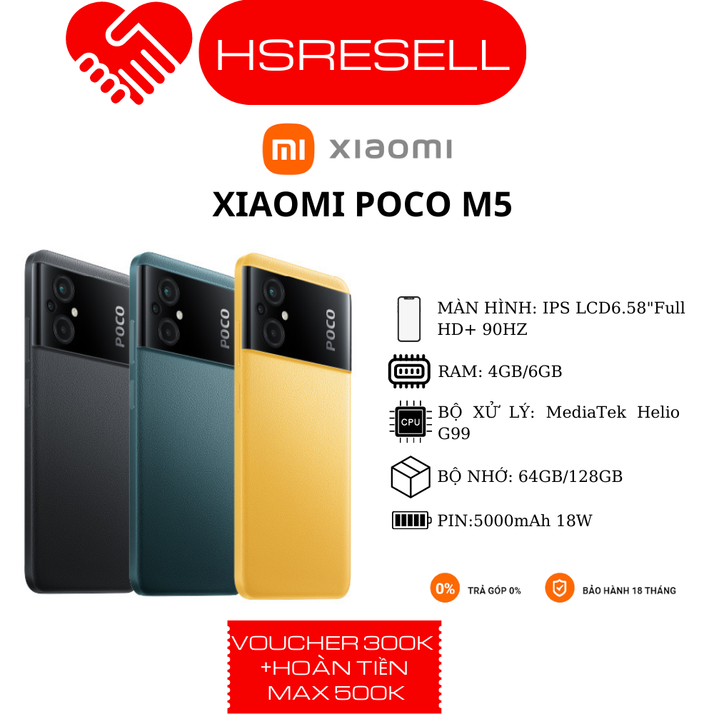 Điện thoại poco m5 4gb+64gb/6gb+128gb | pin 5000mah | mediatek helio g99 | sạc nhanh 18w |hàng chính hãng digiworld