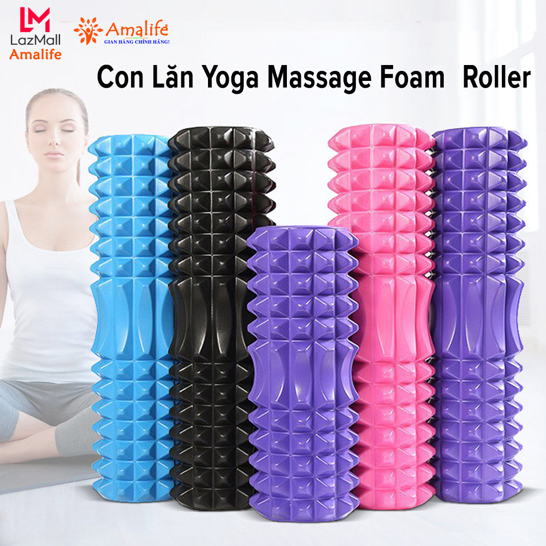 Con Lăn Yoga Massage Foam Roller Gai Dẹt - Ống Trụ Lăn Xốp Tập Thể Thao Giãn Cơ Có gai Roam Rollet Cao Cấp Chính Hãng Amalife